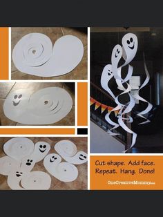 the steps to make this paper ghost craft are made with white construction paper and scissors