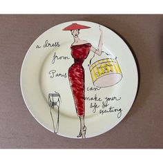 a plate with a drawing of a woman's dress on it