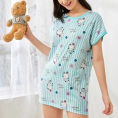 Kitty Cat Tshirt Night Gown Cute Blue T-shirt For Loungewear, Summer Cotton Crew Neck Nightgown, Summer Cotton Nightgown With Crew Neck, Light Blue Cotton Sleepwear For Sleepover, Light Blue Short Sleeve Sleepwear For Loungewear, Light Blue Short Sleeve Sleepwear For Lounging, Cute Nightgown For Pajama Party, Cute White Nightgown For Bedtime, Casual Cotton Nightgown With Crew Neck