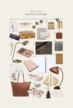 an office and work poster with various items