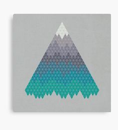 a blue and green triangle with mountains in the background canvas print on grey wall art