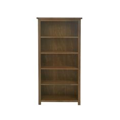 a wooden bookcase with four shelves on each side