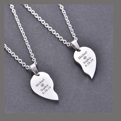 "Valentine's gift-Personalized Engraved Stainless Steel Broken Heart Necklace ,Engraved 2 Pieces Split Heart Necklaces, Boys & Girls Necklace Material : Stainless Steel the size for the whole heart is : 1\" x 1\" the length of Necklace is : 23\" We supply up to 4 lines free engraving on front and back of each necklace , one line is no more than 10 characters. Please see the engraving sample from the Main sample picture. It is a perfect gift for Boys & Girls , Men & Women, Couples , B Cheap Stainless Steel Necklace For Anniversary Gift, Valentine's Day Engraved Heart Necklace In Stainless Steel, Couples Birthday, Necklaces Men, Girls Necklace, Mens Cross Necklace, Heart Necklaces, Engraved Stainless Steel, Gift For Boys