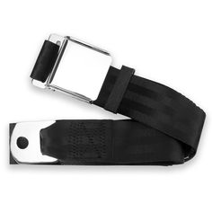 a black belt that has a metal buckle on it