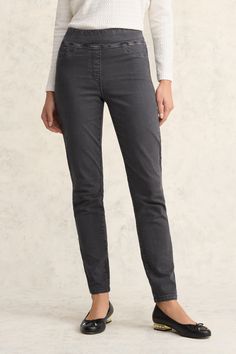 Our Bengajean® Skinny Leg is now available in trendy Grey Wash. In the signature pull-on style with elasticated waistband, these jeans create style in seconds and comfort that lasts the whole day. Crafted from Better Cotton, the Bengajean® is the perfect base to match back with any number of looks, including our Textured Jacquard Top or Long Sleeve Swing Tee featuring the colourful Aurora print. High Waist Relaxed Fit Pull-on Jeans, Casual Stretch Washed Black Pants, Versatile Stretch Jeans With Elastic Waistband, Casual High Rise Comfort Stretch Bottoms, Stretch Versatile Jeans With Elastic Waistband, High Rise Cotton Pull-on Jeans, Washed Black Stretch Straight Leg Bottoms, High Rise Cotton Jeans With Pull-on Style, Relaxed Fit High Waist Pull-on Jeans