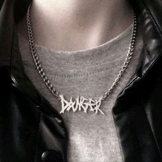 Unisex Chain Necklace That Says Danger In Graffiti Style Font Silver - Tone 45-50 Cm (Includes Optional Extender) Trendy Silver Chain Necklaces For Streetwear, Trendy Silver Chain Necklace For Streetwear, Trendy Streetwear Necklaces With Silver Chain, Grunge Necklace With Adjustable Chain For Streetwear, Grunge Necklaces With Adjustable Chain For Streetwear, Statement Streetwear, Rave Concert, Edgy Fonts, Layered Cross Necklace