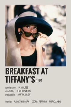 the poster for breakfast at tiffany's, featuring a woman wearing a black hat