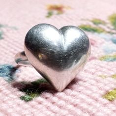 925 Sterling Silver HEART RING Puffy, smooth heart on a fixed band. Size 7 Silver Heart Ring Stamped 925, Classic Heart Shaped 925 Stamped Rings, Silver Heart Ring For Valentine's Day, Classic Heart-shaped 925 Stamped Rings, Valentine's Day Silver Heart Ring, Silver Heart Ring, Heart On, Sterling Silver Heart, Ring Vintage