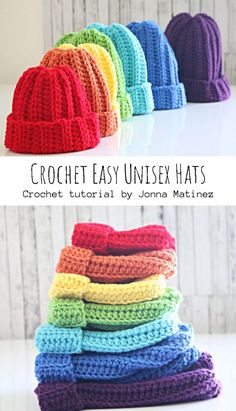 crochet easy unisex hats with text overlay