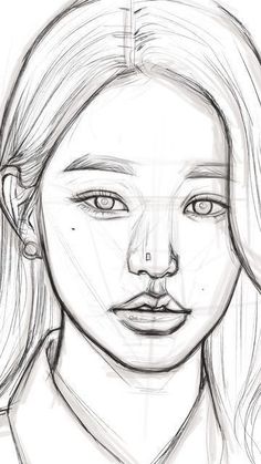 Kpop Sketches Pencil, Wonyoung Sketch Pencil, Faces Drawings Sketches, Drawing Face Reference Sketch, Sketch Ideas Portraits, Ryujin Drawing Sketch, Wonyoung Drawing Pencil, Faces To Draw Sketches, Sketch Ideas Face