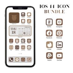 an iphone with icons on it and the text,'icon bundle'in brown