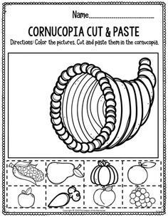 a coloring page with an image of cornucopia cut and pastee