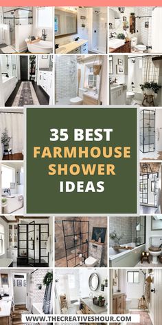 the best farmhouse house shower ideas for your bathroom or living room with pictures and text overlay