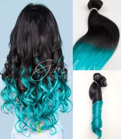 Light Turquoise Ombre human hair extensions,Black to Blue Mermaid Ombre Indian Remy hair,Body Wave,3 bundles hair weft one set by OmbreHairCustomed on Etsy Brown Hair Extensions, Black Brown Hair, Black Hair Extensions, Indian Remy Hair, Clip In Extensions, Dye My Hair, Hair Quality, Mermaid Hair, Hair Weft