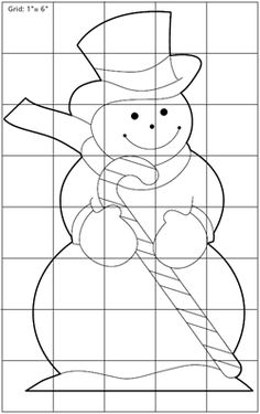 a snowman is drawn in grid paper