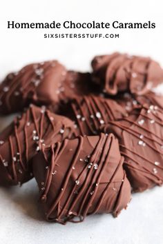 chocolate covered pieces of food sitting on top of a table