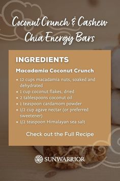 Healthy Energy Bars for When You Need a Boost Healthy Energy Bars, Chia Bars, Coconut Crunch, Healthy Calories, Energy Bars Recipe, Energy Bar, Quick Energy, Bar Recipes