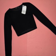 Exceptionally Beautiful Nwt Zara M Crop Top,As Pictured. Zara Black Fitted Top, Trendy Stretch Tops From Zara, Black Stretch Crop Top Blouse, Trendy Fitted Black Blouse, Black Long Sleeve Crew Neck Top For Night Out, Zara Black Cropped Top, Zara Black Stretch Crop Top, Zara Black Long Sleeve Blouse, Trendy Stretch Zara Blouse