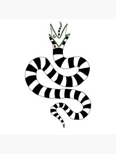 a black and white striped snake with a crown on its head