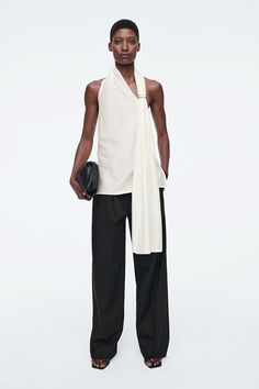 ASYMMETRIC BROOCH-DETAIL BLOUSE - IVORY - Blouses - COS Belted Cape, Ivory Blouse, Accessories Bags Shoes, Denim Sweater, Spring Summer 2024, Dress Pant, 2024 Collection, New Arrival Dress, Summer 2024