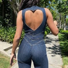 Vintage High-Waist Denim Jumpsuit Nyc Outfits Summer, Jumpsuit Jeans, Fashion Girlies, 70s Denim, Blue Overalls, Jumpsuit Navy Blue, Yellow Denim, Jumpsuit Elegant