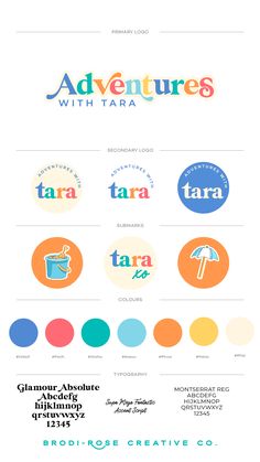 the logo for adventure with tara and other things to see on this page, including an umbrella