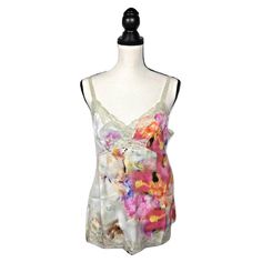 Women's Aratta Cream Gardenia Lace Trim Floral Tank/Cami Top Nwt New Authentic Items! Spring Pink Floral Print Camisole, Feminine Beach Camisole With Floral Print, Pink Floral Print Camisole For Vacation, Feminine Pink Silk Camisole, Feminine Pink Floral Print Camisole, Pink Floral Print Camisole For Beach, Fitted Pink Floral Print Camisole, Pink Floral Print V-neck Camisole, Pink Silk Camisole For Summer