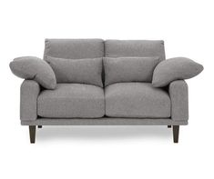 This chic, space-conscious loveseat from Ashley is dressed to impress with a two-over-two cushion design, track arms and tapered legs to help you master that mid-century modern aesthetic you love. What a way to bring your living or family room into perfect harmony without breaking the bank. The look is complete with matching lumbar and bolster pillows for added luxury. Gray Loveseat, Sterling Gray, Grey Loveseat, Belfort Furniture, Contemporary Loveseat, Mid Century Modern Aesthetic, Sterling Grey, Bolster Pillows, Top Of Bed