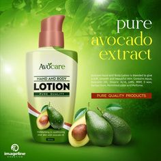 an advertisement with avocado and body lotion