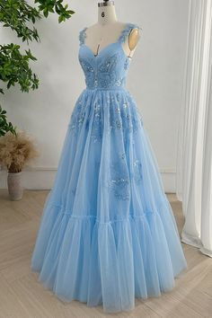 MissJophiel V Neck Beaded Butterfly Sky Blue Long Dress Sky Blue Long Dress, Blue Long Dress, Beaded Butterfly, Long Blue Dress, Evening Dress Fashion, Sparkle Dress, Butterfly Dress, Fairy Dress, Diy Dress