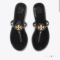 Brand New With Box - Size 7 Black Tory Burch Sandals Outfit, Tory Burch Sandals Outfit, Tory Burch Miller Sandals Black, Black Tory Burch Sandals, Gold Espadrilles, Tory Burch Flip Flops, Pretty Shoes Sneakers, Miller Sandal, Shoes Outfit Fashion