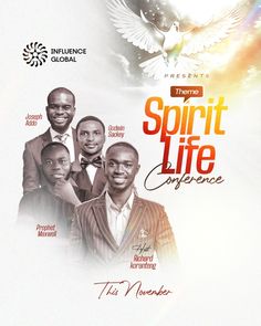 the spirit life conference poster with three men