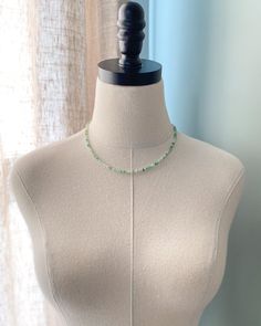 Enjoy the soft glowing colors of this chrysoprase beaded necklace. Small micro-faceted chrysoprase beads are hand-strung to create this simple yet eye-catching necklace. These petite gems display varying shades of green, creating an earthy elegance. Chrysoprase is an alternative birthstone for May. Designed as a part of our Birthstone Bar Collection, all of our birthstone charms will slip easily onto this slim necklace, allowing you to create your own unique piece. Add your birthstone or those o Adjustable Single Strand Amazonite Beaded Necklace, Green Onyx Beaded Necklace With Natural Stones, May Birthstone Beaded Necklaces With Round Beads, Faceted Green Onyx Round Beaded Necklaces, Jade Emerald Necklace With Round Beads For Healing, Green Beaded Necklace For May Birthstone, Emerald Necklace With Round Green Onyx Beads, Single Strand Amazonite Spiritual Beaded Necklace, Green Gemstone Beads Crystal Necklace For Healing