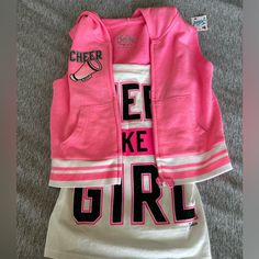 Adorable Set - Sz 8. Never Worn. Tags Still Attached. Pink Letter Print Tops For Playwear, Sporty Pink Tops For Playwear, Sporty Pink Top For Playwear, Pink Casual Tops For Sleepover, Pink Sleeveless School Top, Sleeveless Pink School Top, Sleeveless Pink Top For School, Playful Pink Hooded Top, Pink Tops For Sleepover In Spring