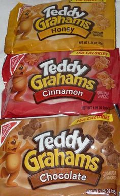 three bags of teddy grahams chocolate candy