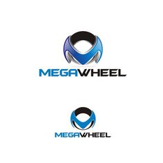 two logos for megawheel, one with an arrow and the other with a circle