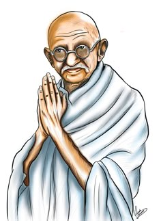 an old man with glasses and a white robe on his shoulders is holding his hands together