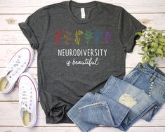 Neurodiversity is Beautiful Shirt - Unisex T Shirt, Women Racerback Tank, Long Sleeve T-Shirt Tees Tshirt Sweatshirt Sweater Hoodie Gift For Men Women Boys Girls Well, let's say goodbye to all this boring apparel... The GodBlessThisDesign team creates custom clothes with great designs to suit all tastes. Our unique and blessed designs are a blast fit for every occasion and always a perfect fit... We combine our beautiful designs with high quality apparel like no one has ever done before. There's Book Nerd Shirts, Birthday Squad Shirts, Bookworm Shirt, Kindergarten Teacher Shirts, Teaching Shirts, Librarian Shirt, Kindergarten Shirts, Squad Shirt, Group Shirts