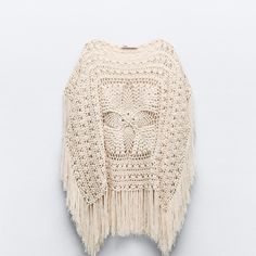 Kaftan With Fringe Short Sleeve Perfect For Any Occasion And Can Be Used As A Cover Up Size Medium But Can Fit Any Size As It Is Loose. Zara Bohemian Crochet Top, Beige Crochet Poncho For Fall, Zara Bohemian Open Knit Crochet Top, Fall Crochet Beige Poncho, Beige Knitted Zara Outerwear, Beige Knitted Outerwear By Zara, Zara Beige Knitted Outerwear, Bohemian Beige Crochet Sweater, Beige Bohemian Open Knit Sweater