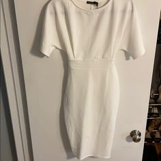 Petite Tie Waist Midi Dress Ivory Us Size 6 New With Tags White Short-sleeved Bodycon Midi Dress, White Short Sleeve Bodycon Midi Dress, White Lined Knee-length Mini Dress, White Lined Mini Dress For Work, Elegant White Lined Midi Dress, White Bodycon Midi Dress For Work, Elegant White Lined Bodycon Dress, White Bodycon Midi Dress With Short Sleeves, White Midi-length Bodycon Dress For Work