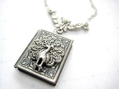 Peacock Locket Necklace Book Locket Necklace Bird by iceblues, $24.00 Elegant Pewter Necklace As Gift, Elegant Pewter Necklace As A Gift, Elegant Pewter Necklace For Gift, Antique Charm Necklace With Lobster Clasp As Gift, Handmade Antique Silver Locket Necklace As Gift, Antique Silver Pendant Locket Necklace Gift, Antique Silver Pendant Locket Necklace For Gift, Antique Silver Pendant Locket Necklace As A Gift, Antique Silver Nickel-free Locket Necklace Gift