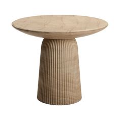 the pedestal is made out of wood and has a circular base with pleated edges