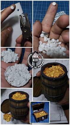 there are several pictures showing how to make marshmallows in a beer barrel