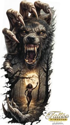 Dark Wolf Tattoo, Evil Wolf, Back Tattoos For Guys Upper, Female Warrior Tattoo, Red Riding Hood Art, Tattoo Wolf, Wolf Tattoo Sleeve, Android Wallpaper Dark, Animal Caricature