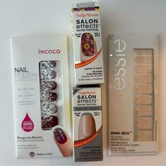 Nail Polish Sticker Art Bundle Of 4 - Essie, Incoco, Sally Hansen. All New And Unused. Can Last Up To 10 Days Each. No Dry Time, Just Peel And Stick. Essie “Embrace The Lace” Nude And White Lace Incoco “Burgundy Beauty” Silver Glitter Over Burgundy Sally Hanson “Spring Fever” Box Open But All There Sally Hanson “Steel The Night” French Mani With Silver Tips Note: Only 1 Bundle Available, Listed In Multiple Categories. Nail Sticker Art, Nail Appliques, Silver Tips, Nail Polish Stickers, Burgundy Nails, Manicure Kit, Spring Fever, Floral Party, Nail Sticker