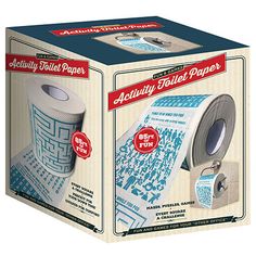 a box that has two rolls of toilet paper in it and one roll is on the floor