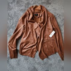 Brand New Camel Color Faux Leather Jacket. Accent Zippers. Very Stretchy. Fall Faux Wrap Outerwear For Work, Brown Fall Blazer For Layering, Red Winter Coat, Black Leather Blazer, Black Leather Coat, Long Leather Coat, Leather Blazer Jacket, Lambskin Leather Jacket, Croc Leather