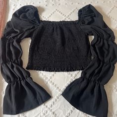 Brand New Never Worn Casual Black Blouse For Spring, Black Cotton Blouse For Fall, Casual Black Fitted Blouse, Casual Black Long Sleeve Blouse, Trendy Black Cotton Blouse, Black Cotton Tops For Spring, Casual Fall Top For Night Out, Trendy Black Stretch Blouse, Trendy Black Spring Tops