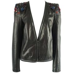 Embellished Jacket, Printed Sleeveless Top, Perforated Leather, Leather Jacket Black, White Mark, Kimono Sleeve, Black Leather Jacket, Jersey Top, Roberto Cavalli