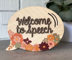 "Are you looking for the perfect gift for a speech therapist in your life? Look no further! Our speech therapist desktop signs are a great option to show your appreciation for their hard work and dedication in helping others communicate effectively.  This beautiful sign is designed with teachers and therapists in mind, featuring a unique speech bubble shape & space for your personalization. Made from high-quality materials, this gift is will be cherished for years to come. Sign is approximately 8x6\" and will come with a stand. Whether it's for a birthday, holiday, or simply to say thank you, our speech therapist signs are the perfect way to express your gratitude and admiration for their incredible work. Give them a gift that not only recognizes their profession but also a heartfelt gestu Welcome To Speech, Speech Therapy Room Decor, Speech Room Decor, Therapy Room Decor, Speech Therapy Room, Aba Therapy, Therapy Gift, Speech Room, Desk Sign